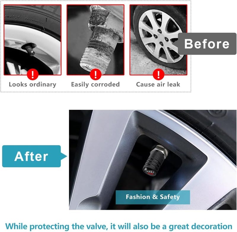 BFIVEANTE Tire Valve Stem Caps for Audi A3 A4 A5 A6 A7 A8 Q3 Q4 Q5 Q6 Q7 Q8 Metal Car Wheel Air caps Auto Valve Stem Caps Accessories 4 Pcs Black - Image 4